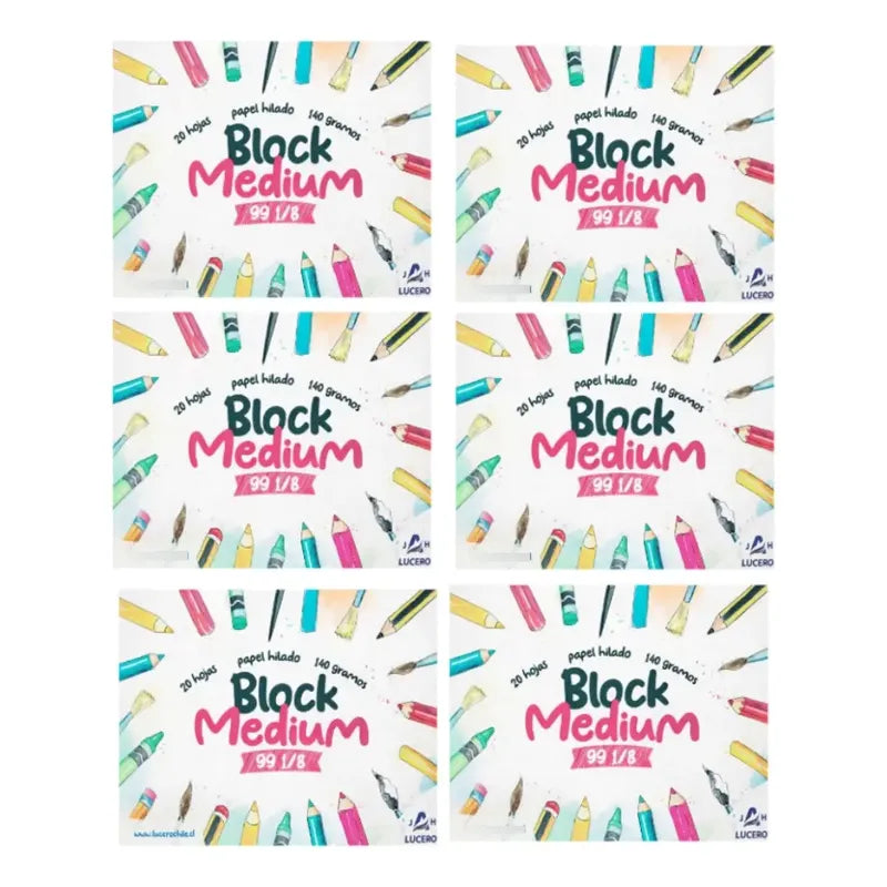 X6 Block De Dibujo Medium 99 1/8 Escolar 20 Hoja 140 Gramos
