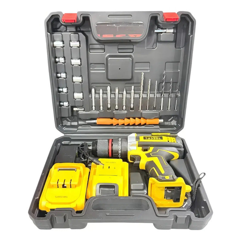 Taladro Percutor Inalámbrico 2 Baterías Maleta Amarillo 50