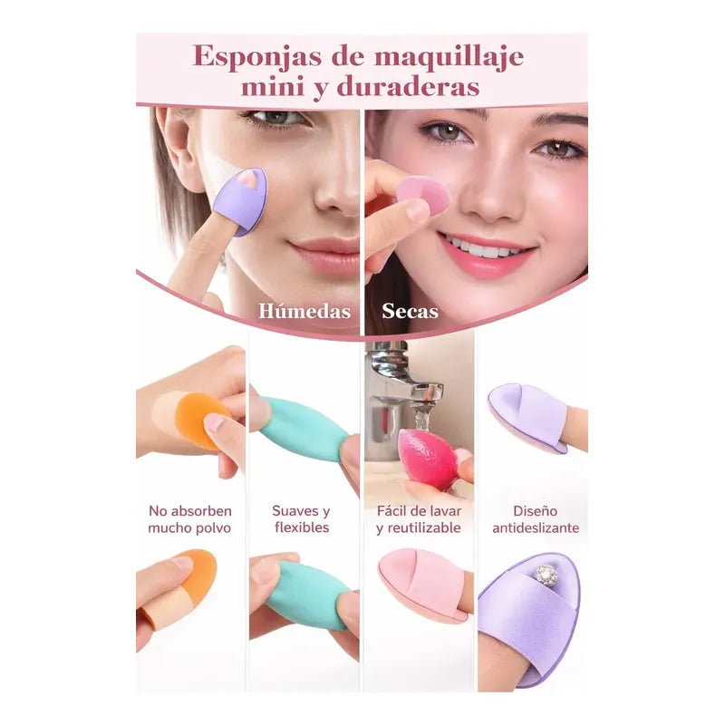Set 6 Mini Esponjas Para Maquillaje Precision Base Corrector Fucsia Mini