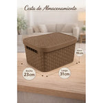 X3caja Organizadora Canasto Plastico Rattan Con Tapa 23x31cm