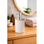 Dispensador De Jabon Bambu Con Dosificador Cromado Baño