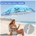 Quitasol Grande De Playa Con Protección Uv, Plegable Y De 1.5 M Azul/palmeras Palmeras