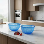 X2 Recipiente Ensalada Bowl Redondo Plastico Multiuso 1.5lts Azul