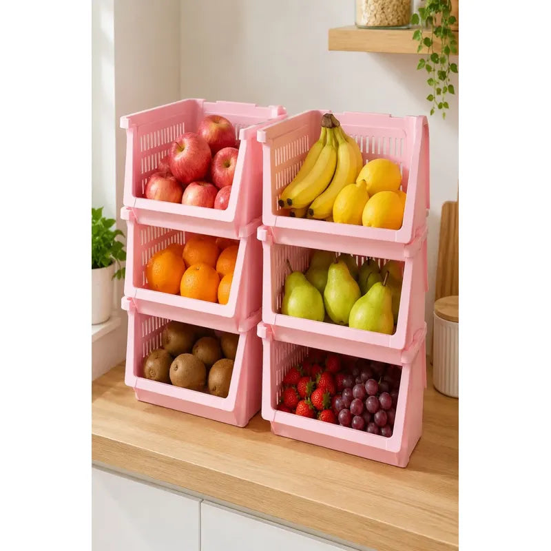 Organizador Gaveta Multiuso Apilable Ventilado Kendy Pack 3 Rosa