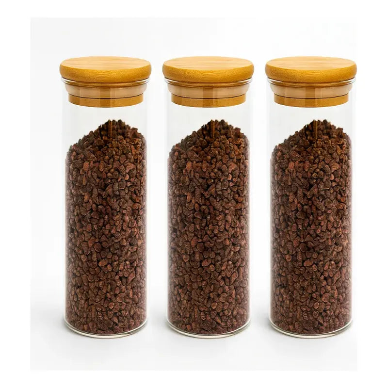 Pack De 3 Frascos De 350ml Con Tapa De Bambú Para Especias Vidrio