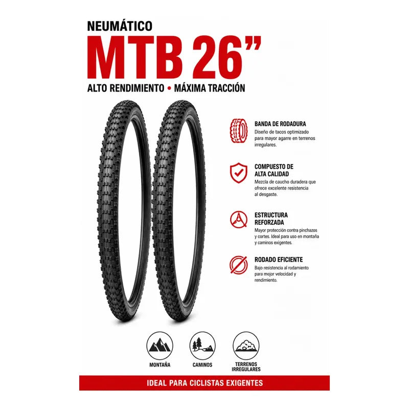 X2 Neumáticos Bicicleta Aro 26 X 2.125 Plegables Caluga Semi Slick