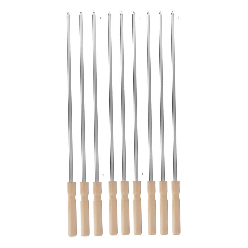 12 Brochetas Pinchos Anticucho Acero Barbacoa Parrilla Asado Plateado-madera Brochetas