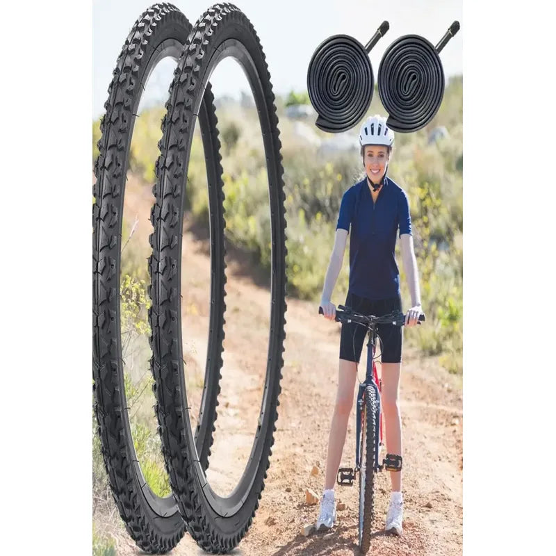 X2 Neumaticos + Camaras Bicicleta Aro 24x2.125 Caluga Gruesa Negro