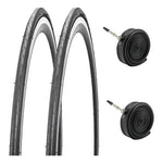 X2 Neumáticos Bicicleta Aro 700x23c Plegables + 2 Cámaras Negro Neumático Pistero