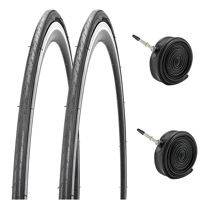 X2 Neumáticos Bicicleta Aro 700x23c Plegables + 2 Cámaras Negro Neumático Pistero