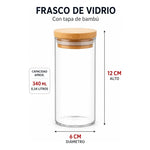 Pack De 3 Frascos De 350ml Con Tapa De Bambú Para Especias Vidrio
