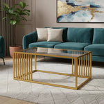 Mesa De Centro Rectangular Con Cubierta De Vidrio Decoracion Dorado