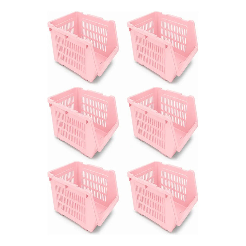 Organizador Gaveta Multiuso Apilable Ventilado Kendy Pack 6 Rosa