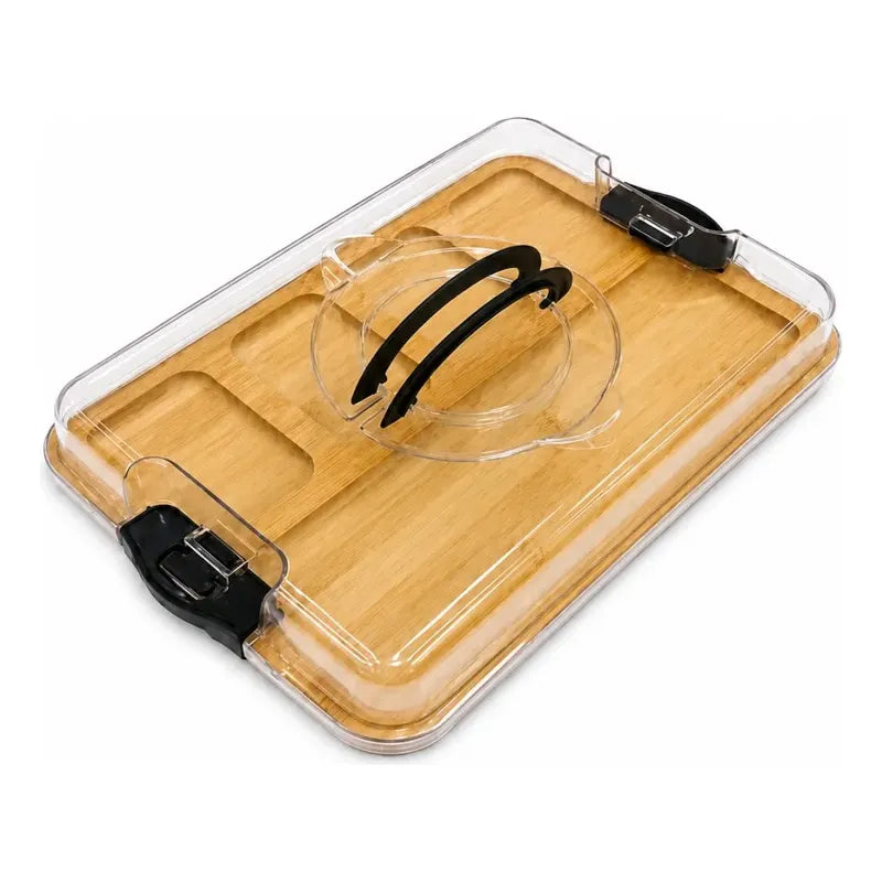 Bandeja De Bambú Para Snacks Picoteo Tapa Y Asa Superior Bambú