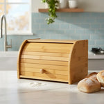 Caja Para Guardar Pan Panera Bambu Con Tapa Corrediza Curva Madera Tapa Corrediza
