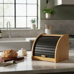 Caja Para Guardar Pan Con Tapa Enrollable Estilo Rustico Madera-negro Vertical