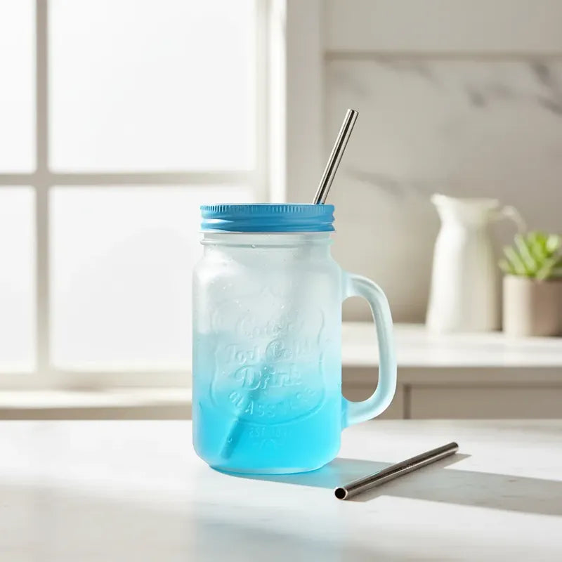 Vaso De Vidrio Colores Degrade Con Tapa Y Bombilla