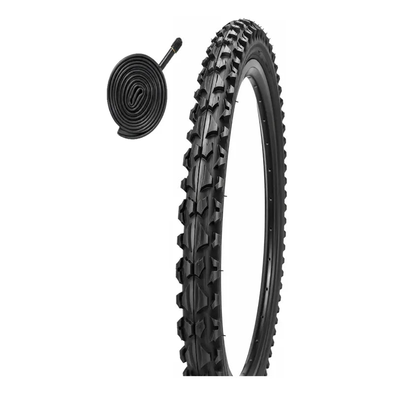 Un Neumatico + Camara Bicicleta Aro 24 X 2.125 Caluga Gruesa Negro