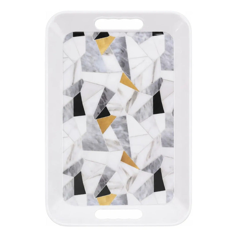 Bandeja De Melamina De Servir Bandeja Rectangular Con Asa Marmol Geometrico