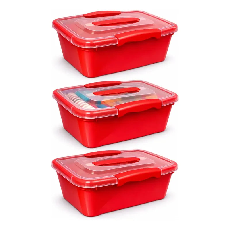 X3 Caja Plastica Organizadora 6 Litros Colores Con Tapa