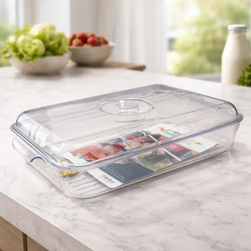Bandeja Organizadora Multiuso Con Tapa De Cocina Refrigerar Transparente