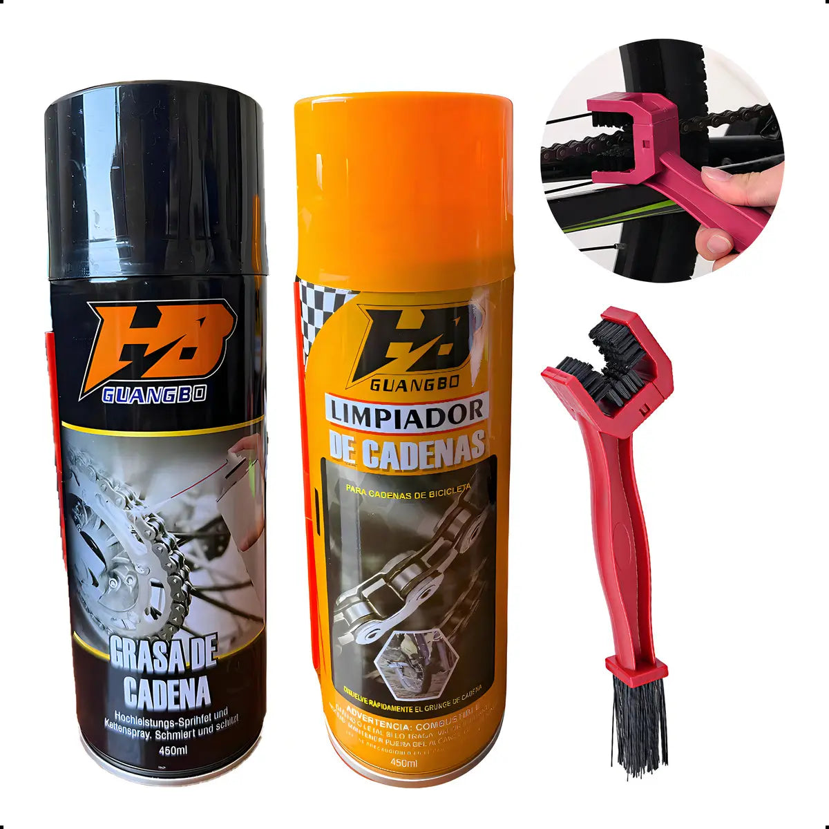 Kit lubricante desengrasante cadena moto cepillo Huangbo