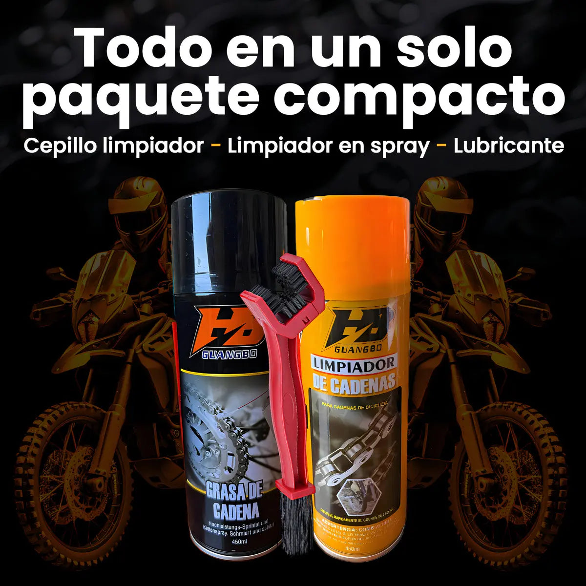 Kit lubricante desengrasante cadena moto cepillo Huangbo